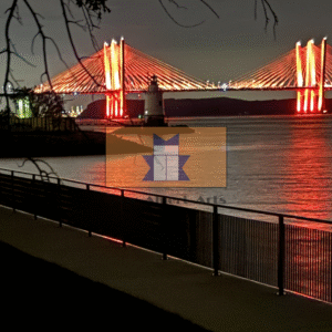 Mario Cuomo Bridge and lighthouse at night, Tarrytown NY