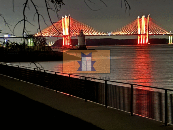 Mario Cuomo Bridge and lighthouse at night, Tarrytown NY